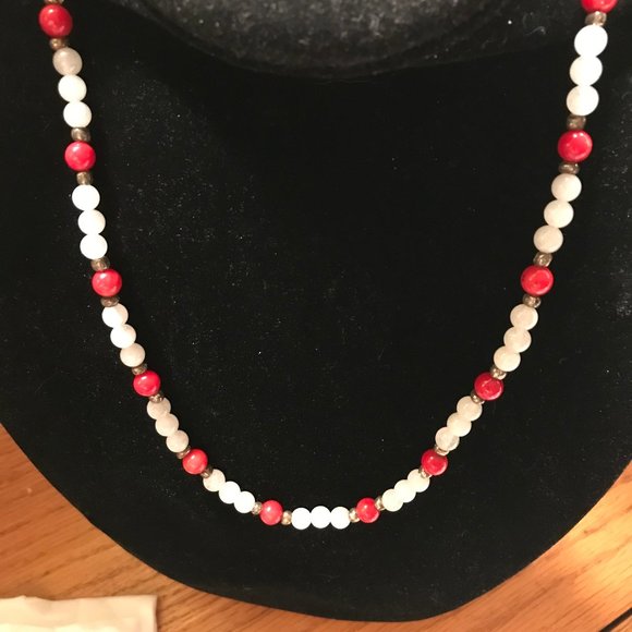 GIfted  OOAK NEcklace/ Eyeglass chain holder +Earrings Wht Onyx+coral - Picture 1 of 5